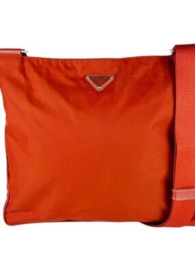 Auth PRADA Crossbody Shoulder Bag Orange Nylon/Silvertone - z11077